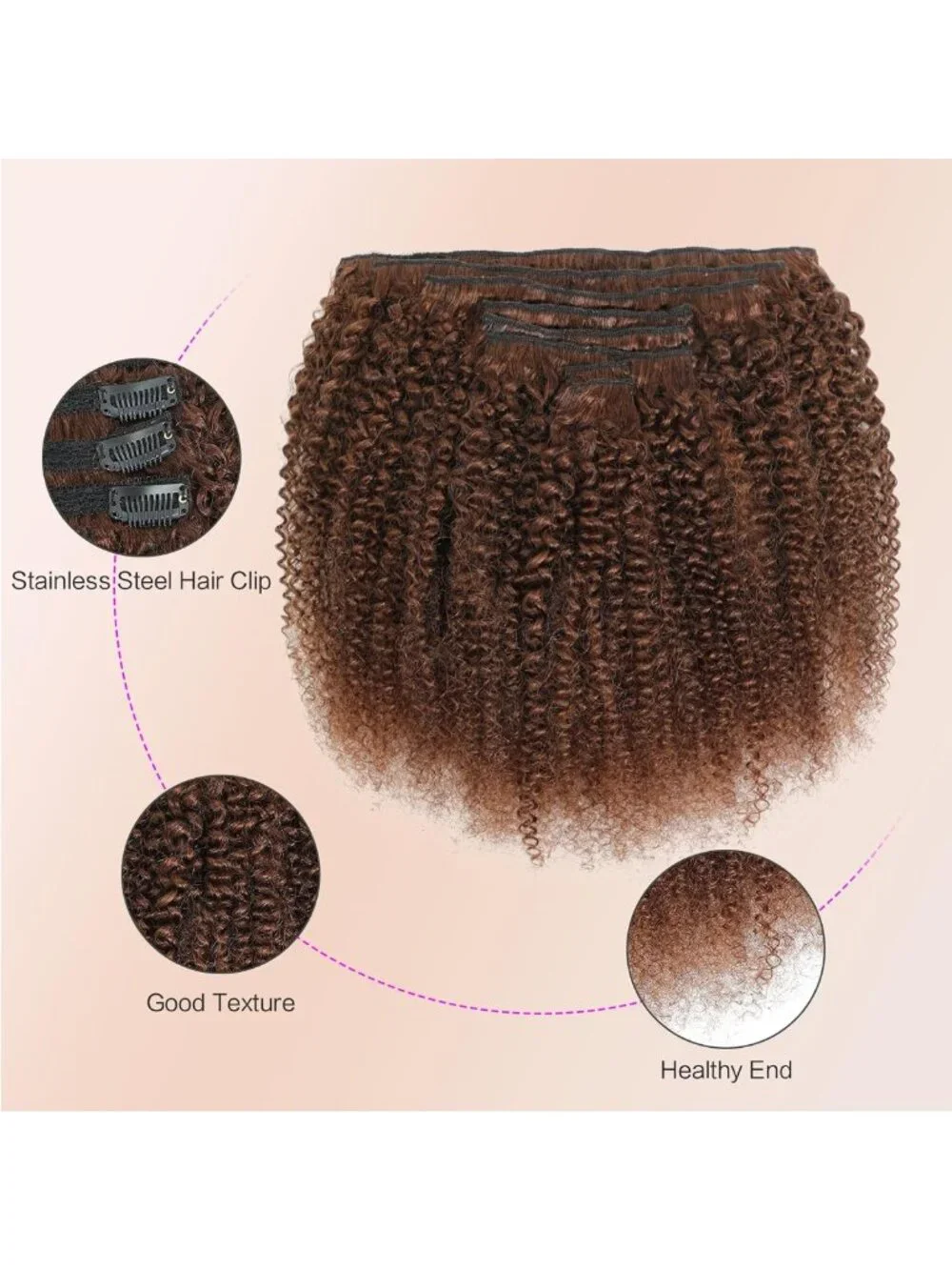 12-Inch Afro Kinky Curly Clip-Ins, Dark Brown Human Hair for 4C Texture, 8